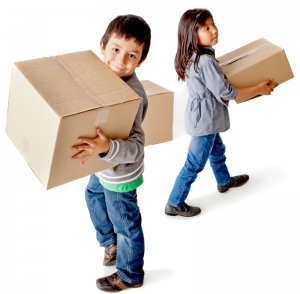 Kids with cardboard boxes